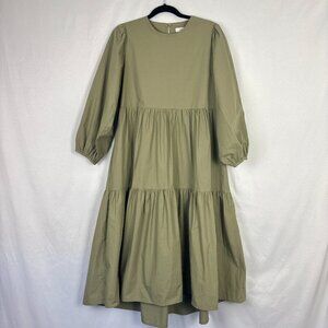 Olive Green Maxi Tiered Dress with Balloon Sleeves